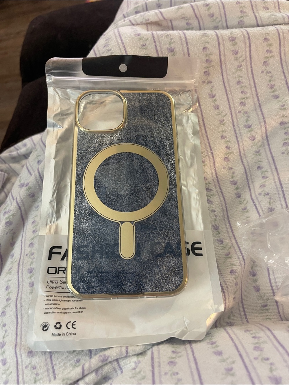 Universal Glitter Magnetic Ring Phone Case - Blue & Gold